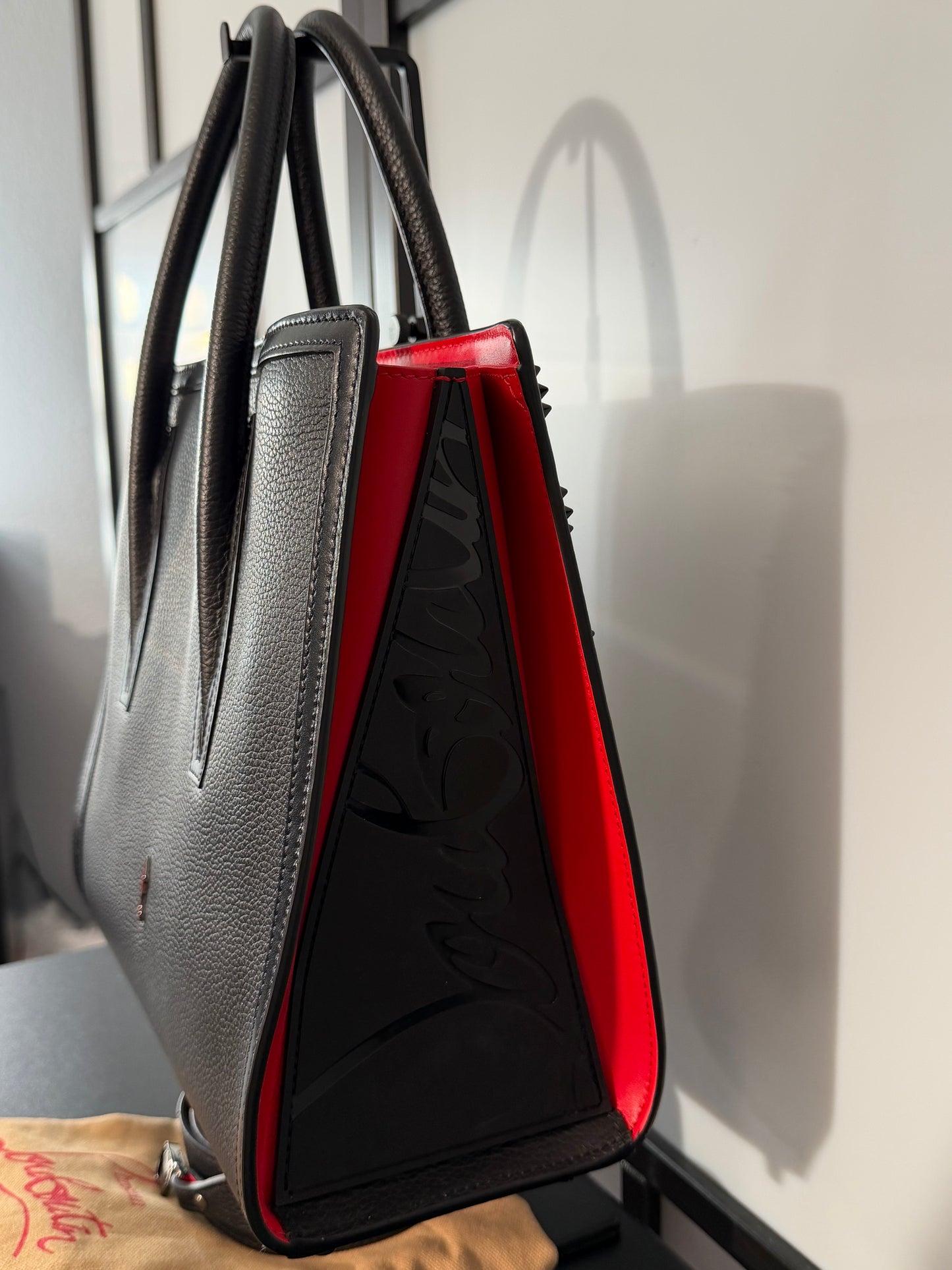 Christian Louboutin Black Leather Paloma Medium Size Pre-Owned Top Handle Bag