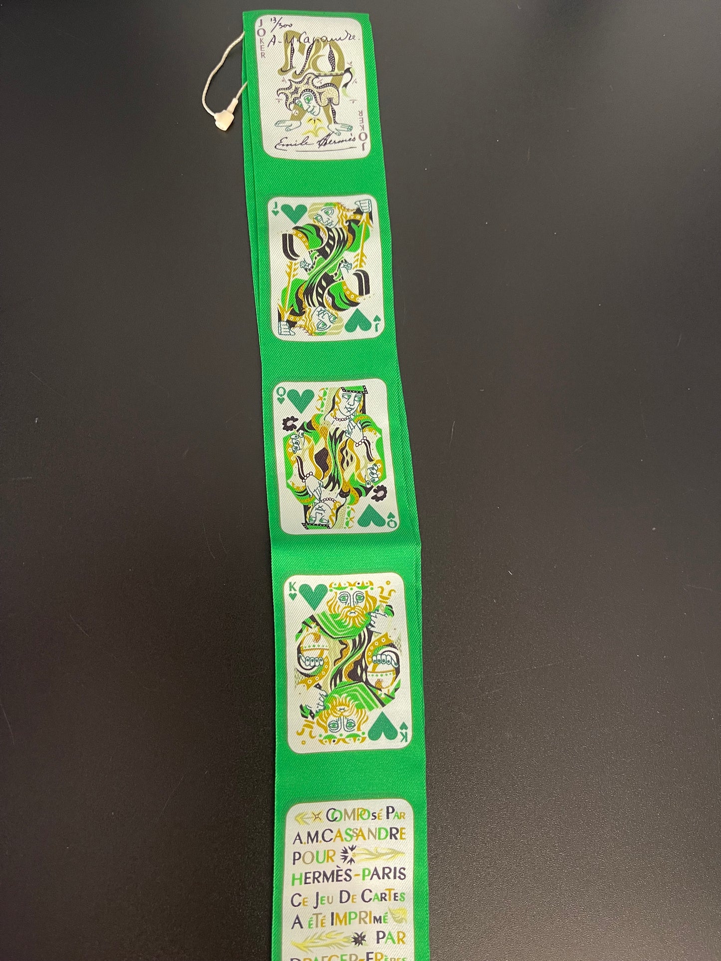 Pre-Owned Hermes Green Playing Card Motif Silk Bandeau/Twilly