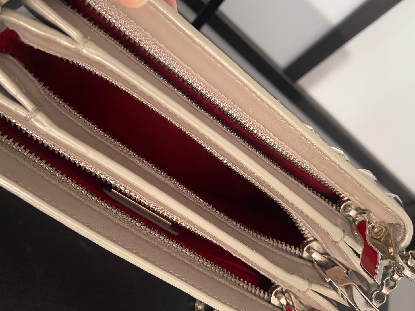 Pe-Owned Christian Louboutin Grey Triloubi Shoulder Bag with Classic Design