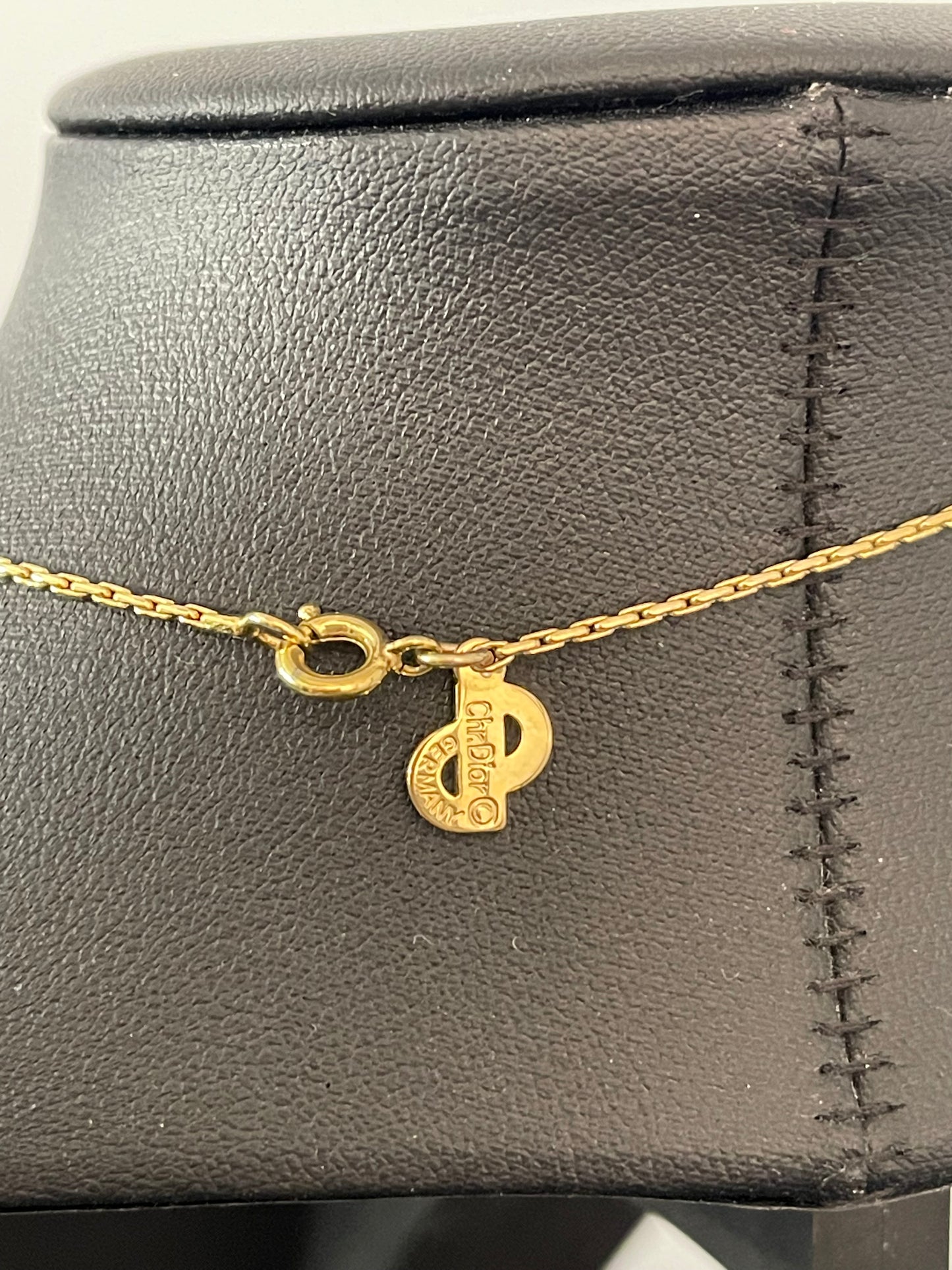 Pre-Owned Christian Dior Vintage Crystal CD Pendant Necklace-Gold Plated