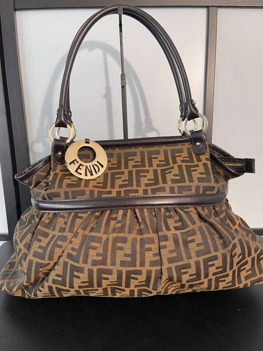 Fendi Pre-Owned Zucca Large Chef Brown Cloth Hobo Shoulder Bag