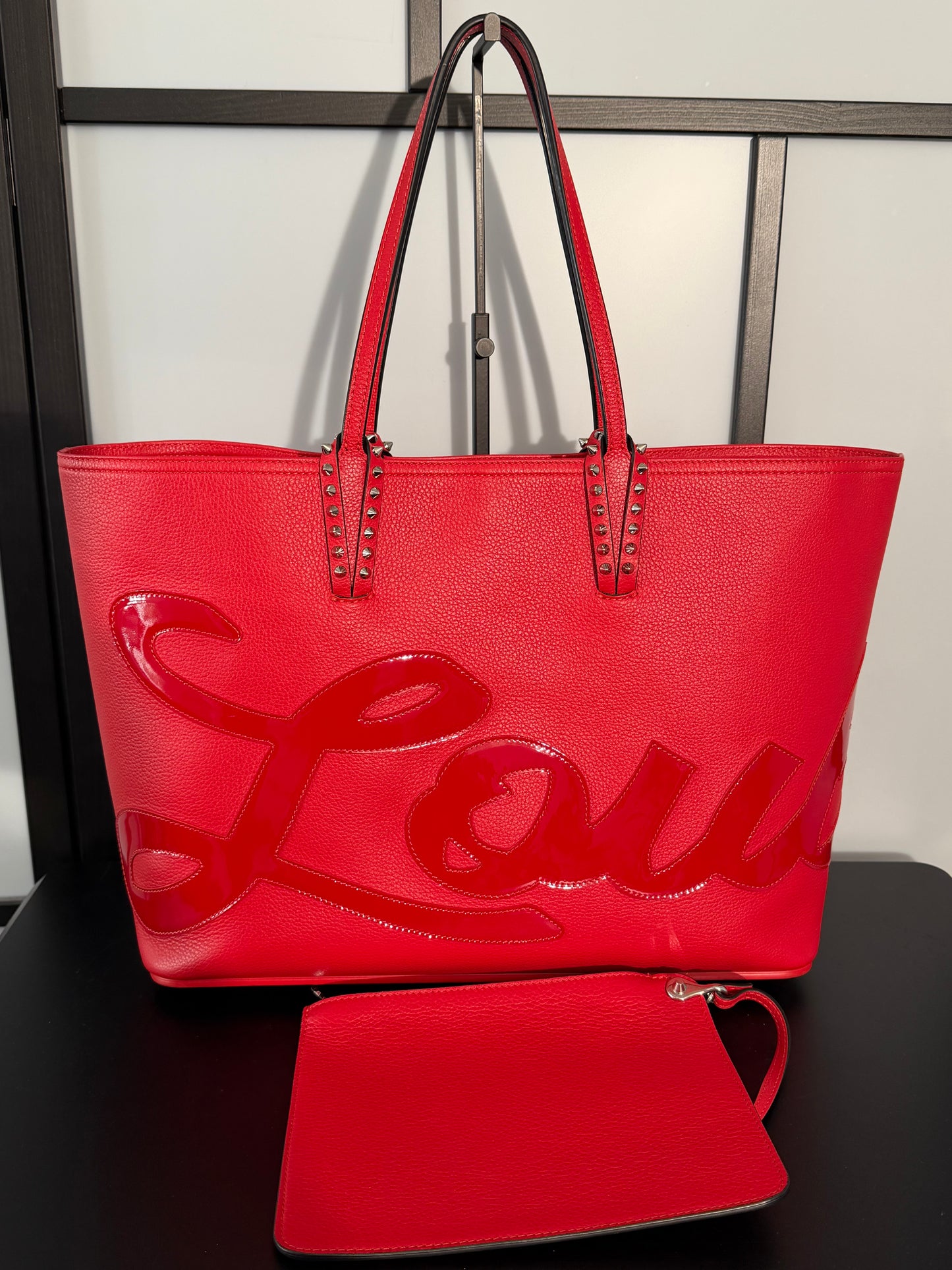 Christian Louboutin Pre-Owned Red Leather Logo Cabata MM Tote Bag