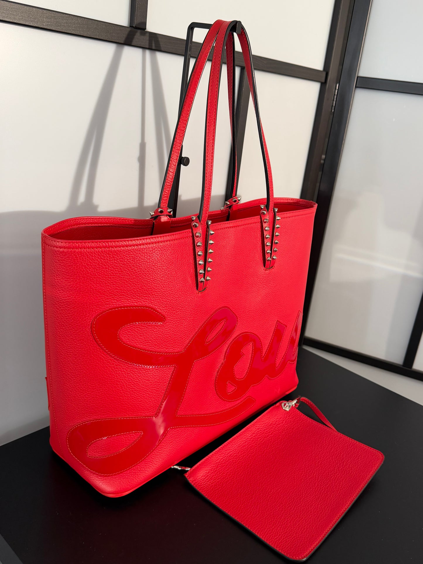 Christian Louboutin Pre-Owned Red Leather Logo Cabata MM Tote Bag