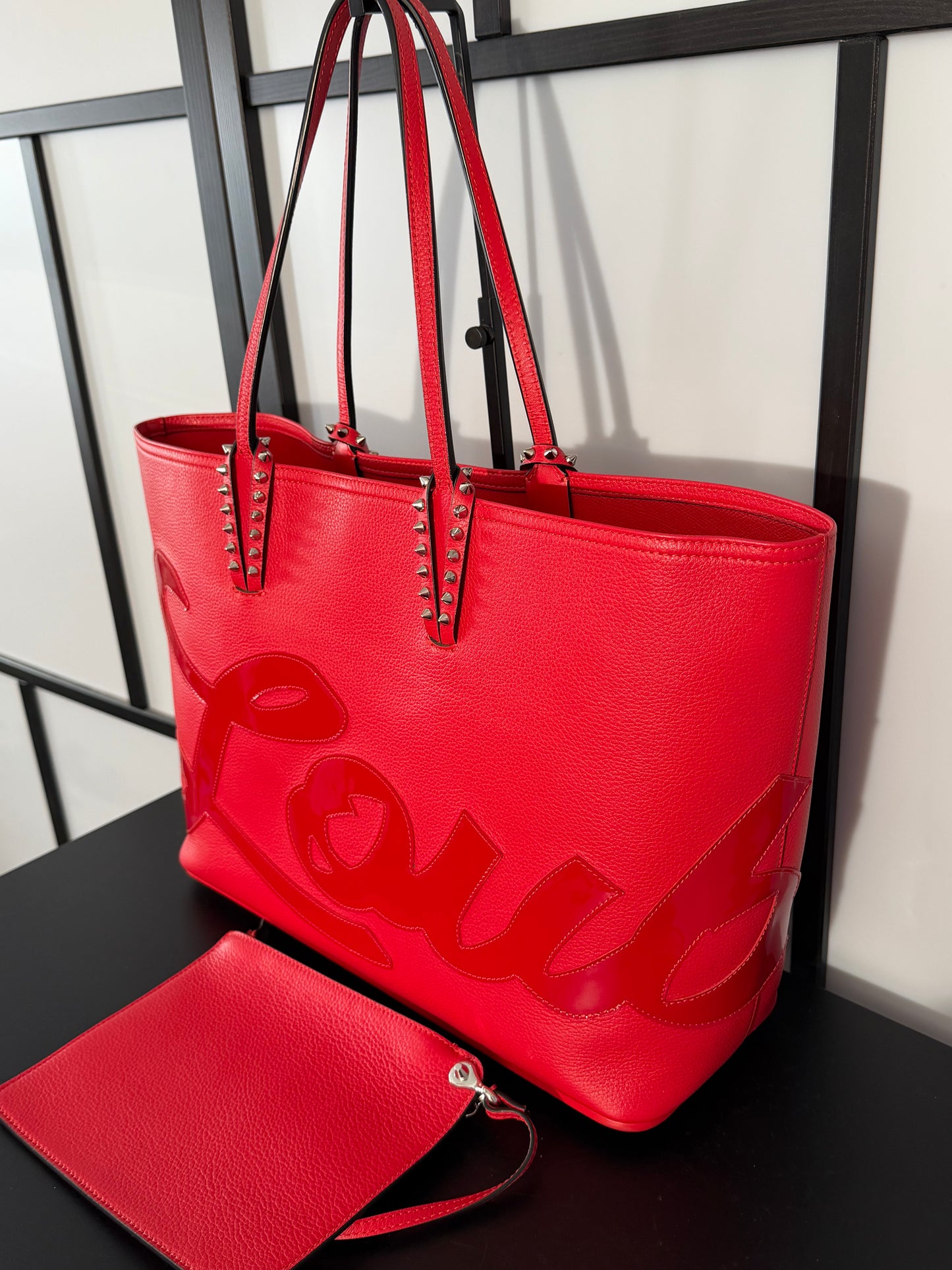 Christian Louboutin Pre-Owned Red Leather Logo Cabata MM Tote Bag