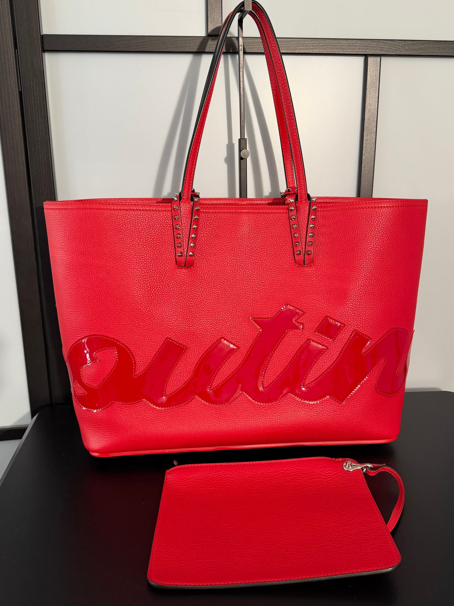 Christian Louboutin Pre-Owned Red Leather Logo Cabata MM Tote Bag