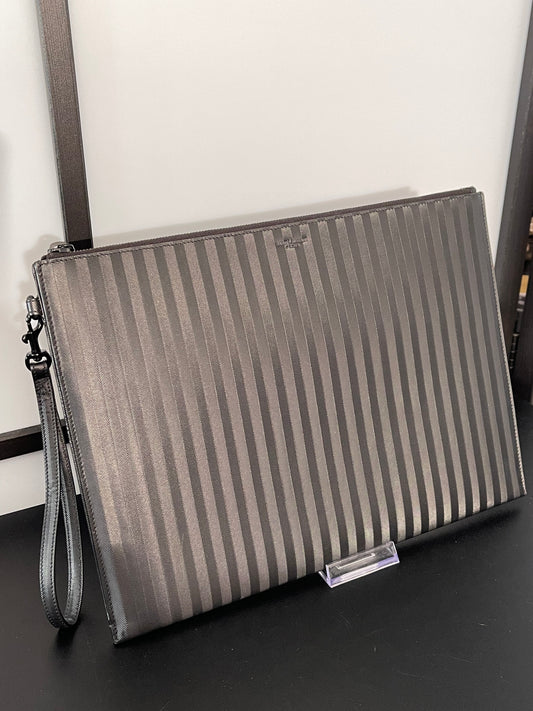 Pre-owned Yves Saint Laurent Black Canvas Vertical Stripe Clutch