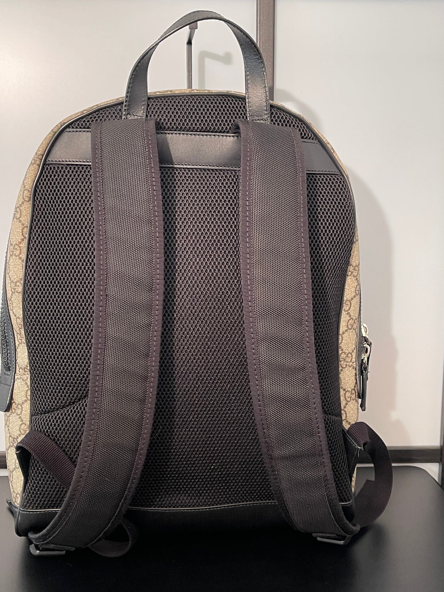 Pre-Owned Gucci GG Supreme Black and Brown Coated Canvas Backpack