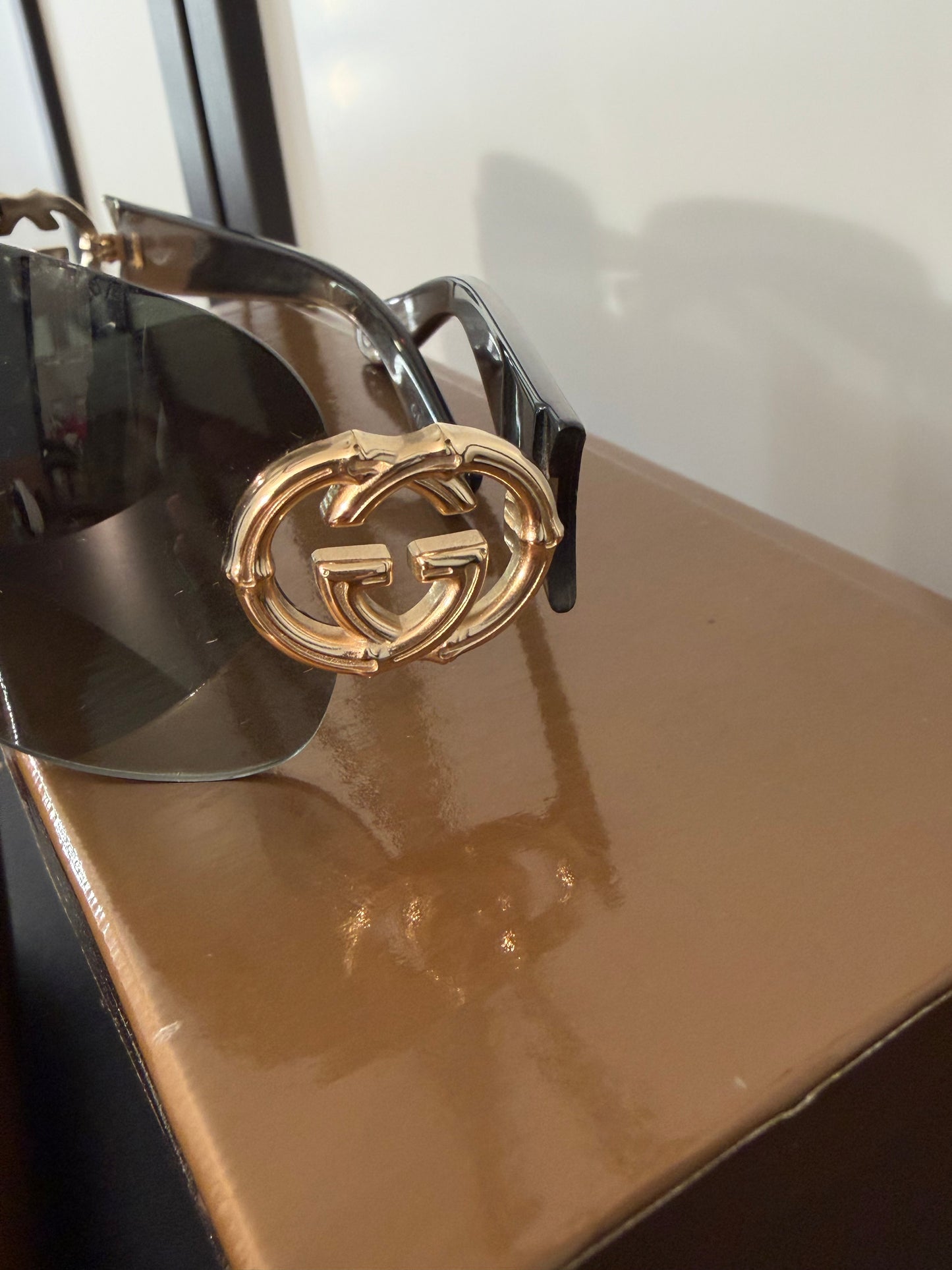 Gucci Rimless Shield GG Gold Brown Tone Sunglasses 2833/S with Original Box and Case