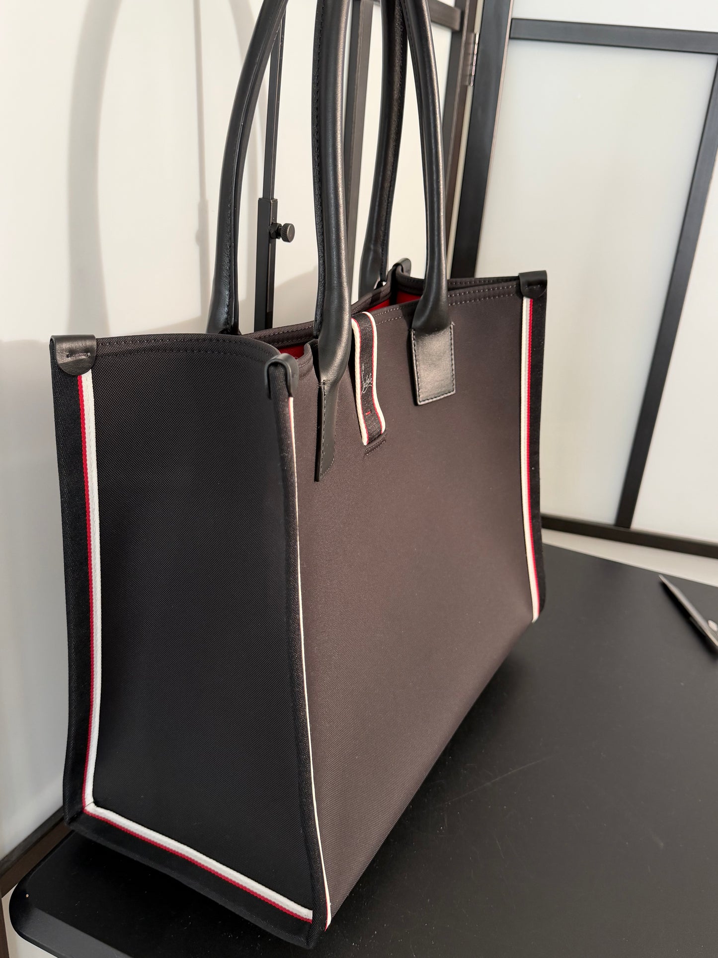 Christian Louboutin Nastroloubi FAV Large Canvas Black Tote Bag Pre-Owned