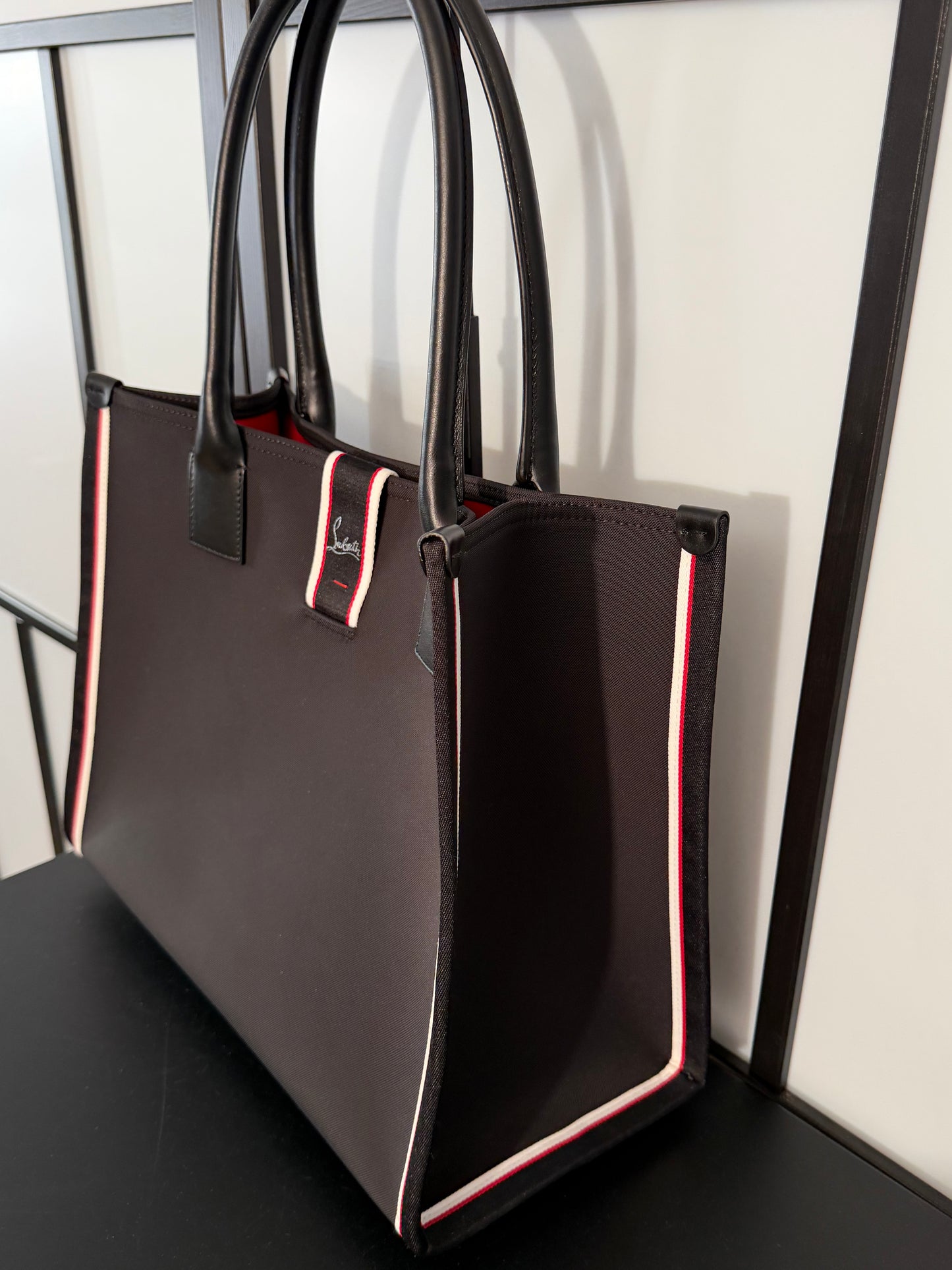 Christian Louboutin Nastroloubi FAV Large Canvas Black Tote Bag Pre-Owned