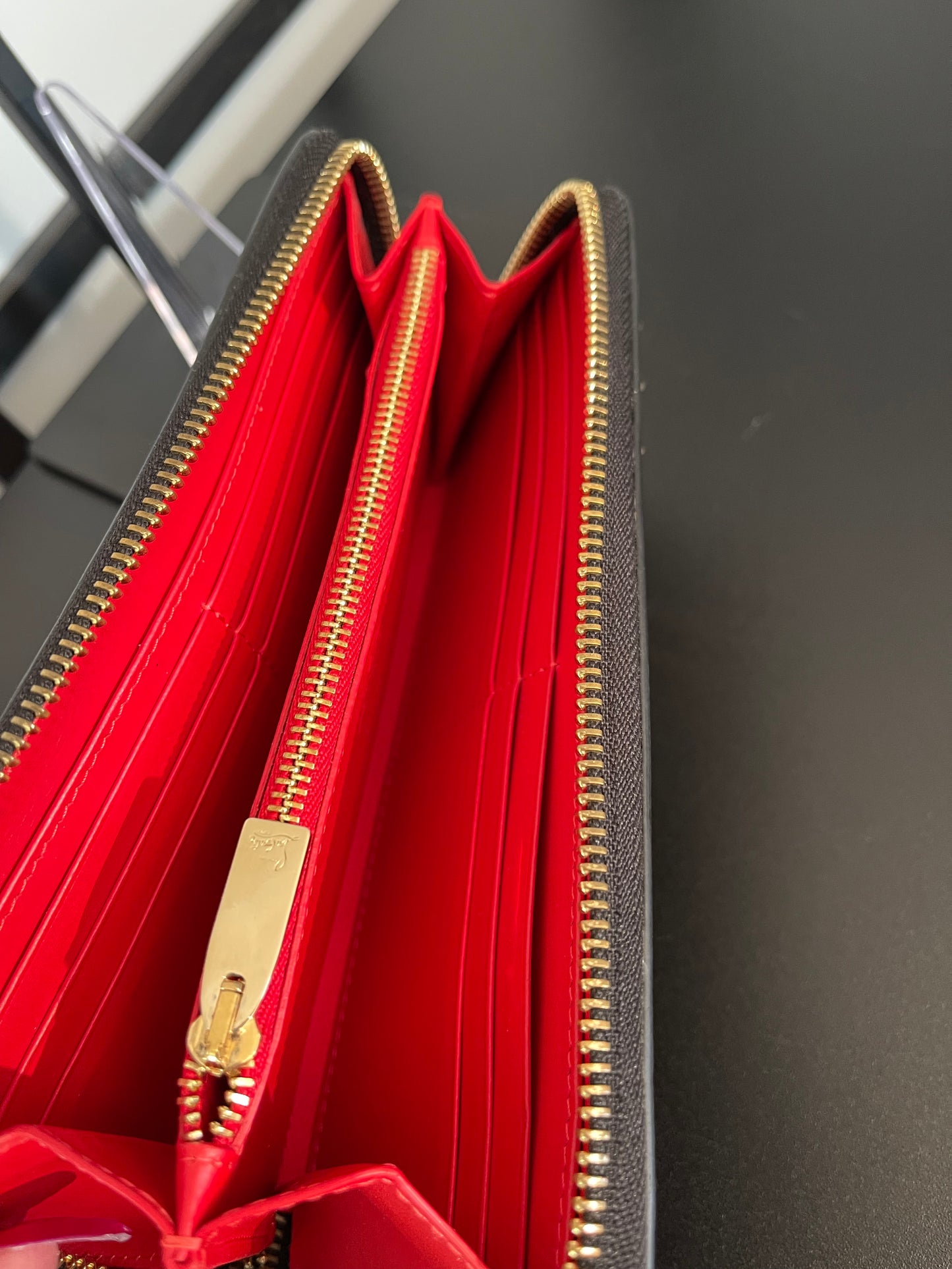 Pre-Owned Christian Louboutin Black Pantotone Studded Zippy Wallet