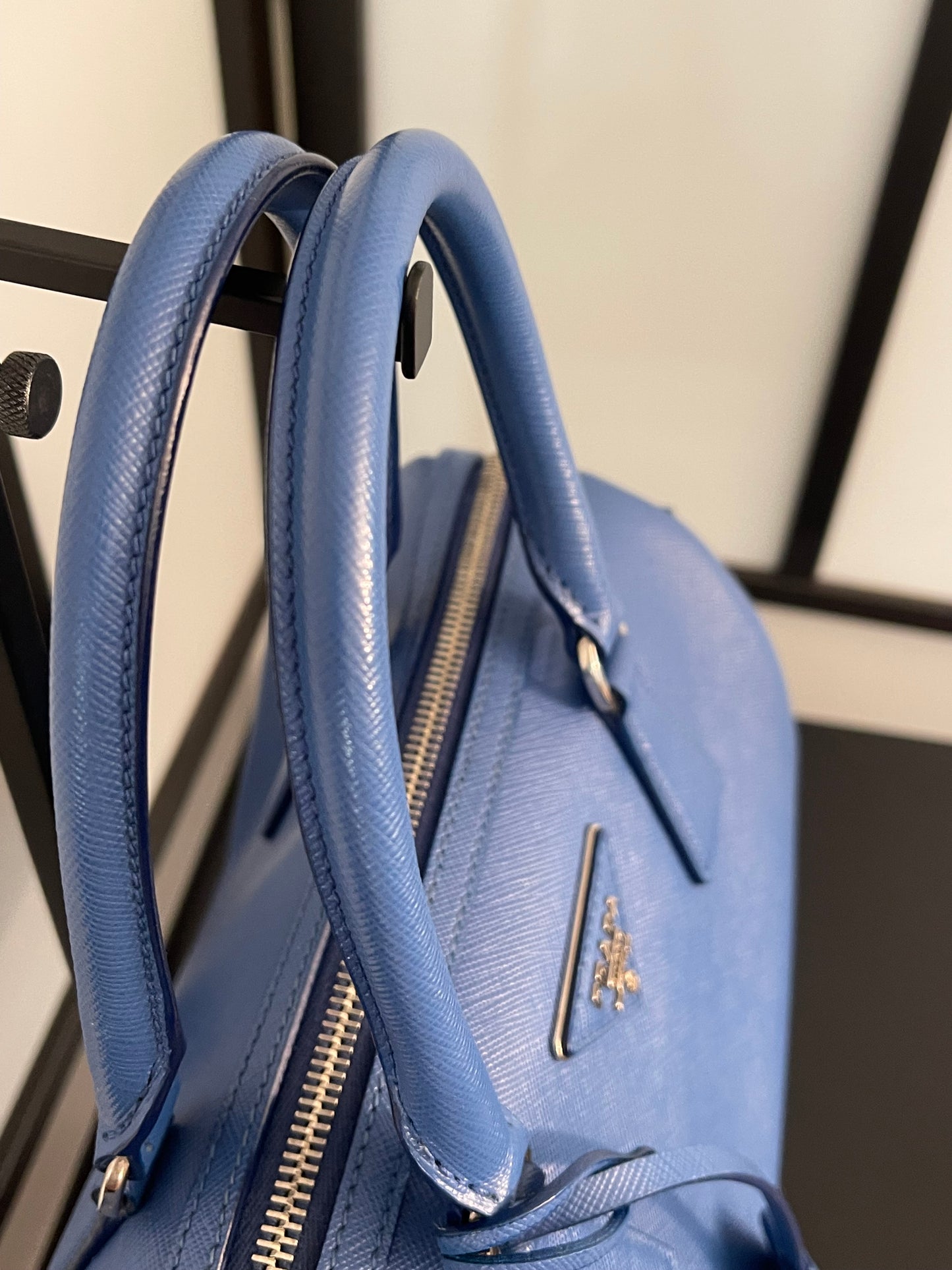 Pre-Owned Prada Blue Saffiano Bauletto Boston Hand Bag