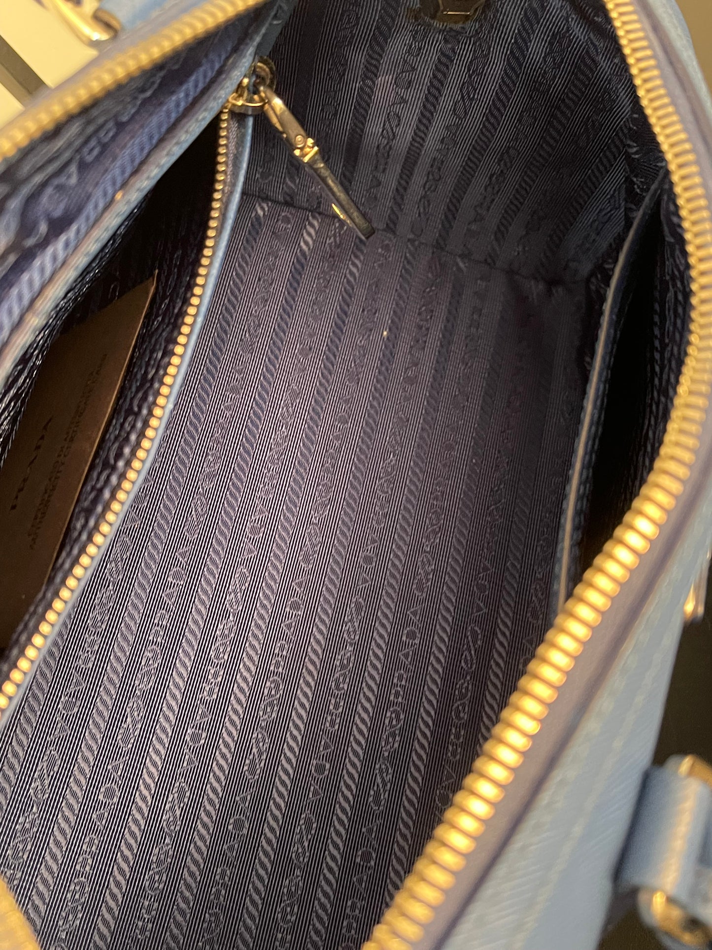 Pre-Owned Prada Blue Saffiano Bauletto Boston Hand Bag