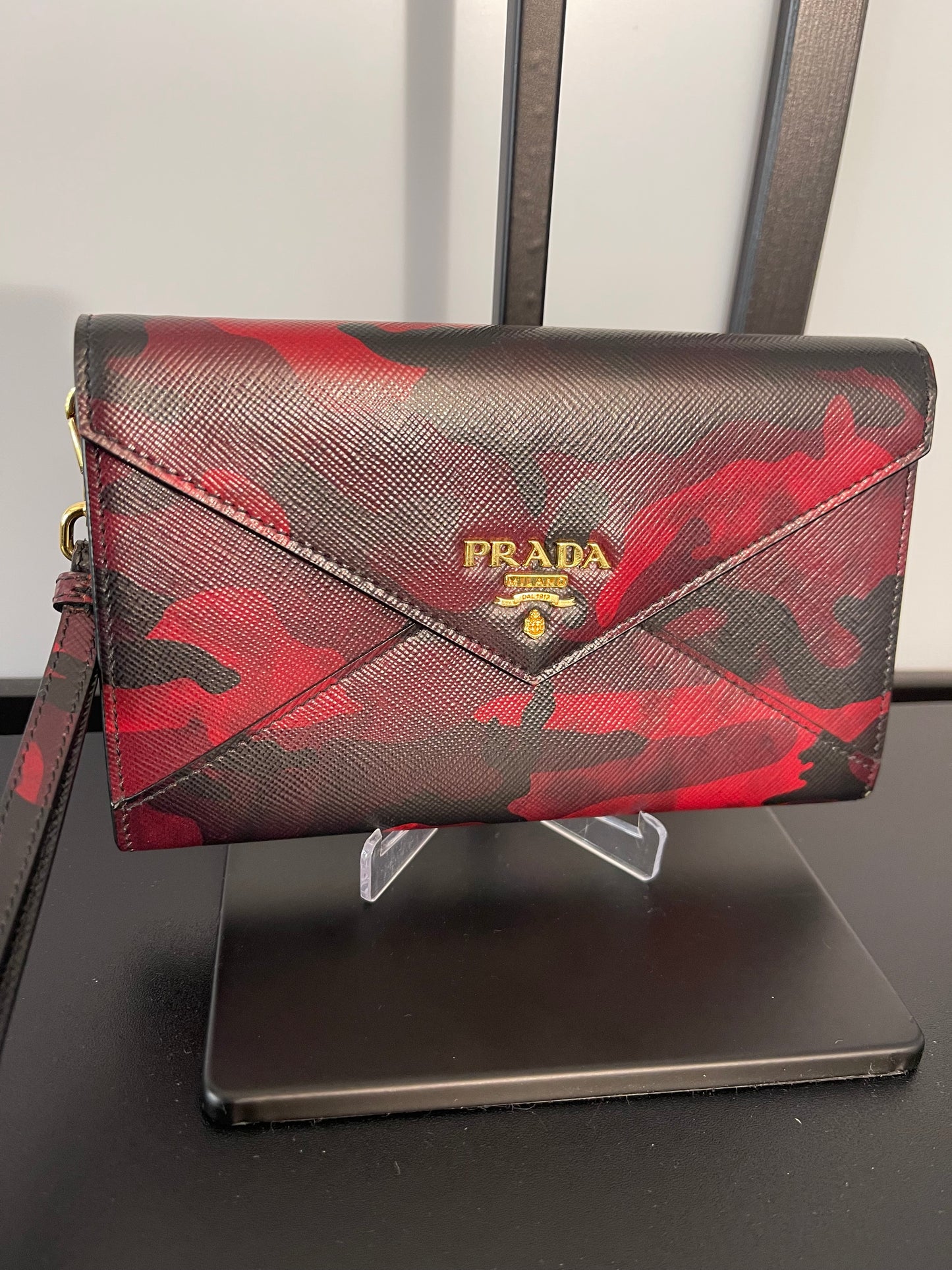 Red Black Saffiano Camoflage Envelope Wristlet