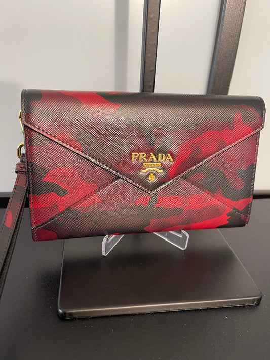 Red Black Saffiano Camoflage Envelope Wristlet