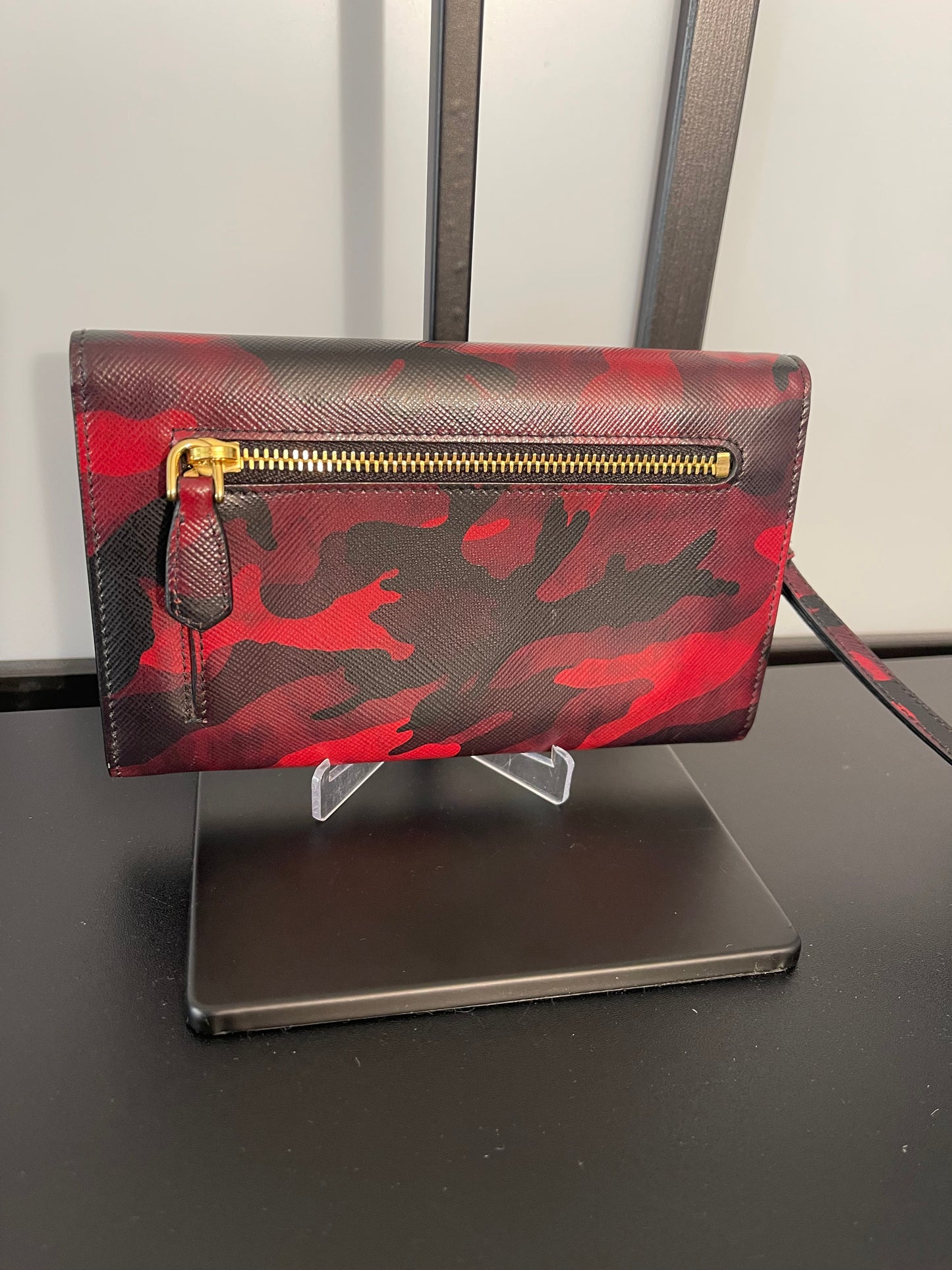 Red Black Saffiano Camoflage Envelope Wristlet