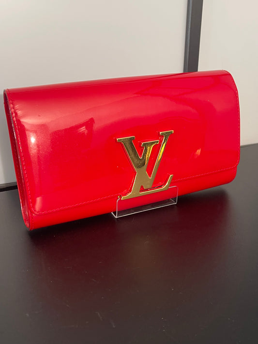 Pre-Owned Louis Vuitton Red Venis Louis Leather Evening Clutch