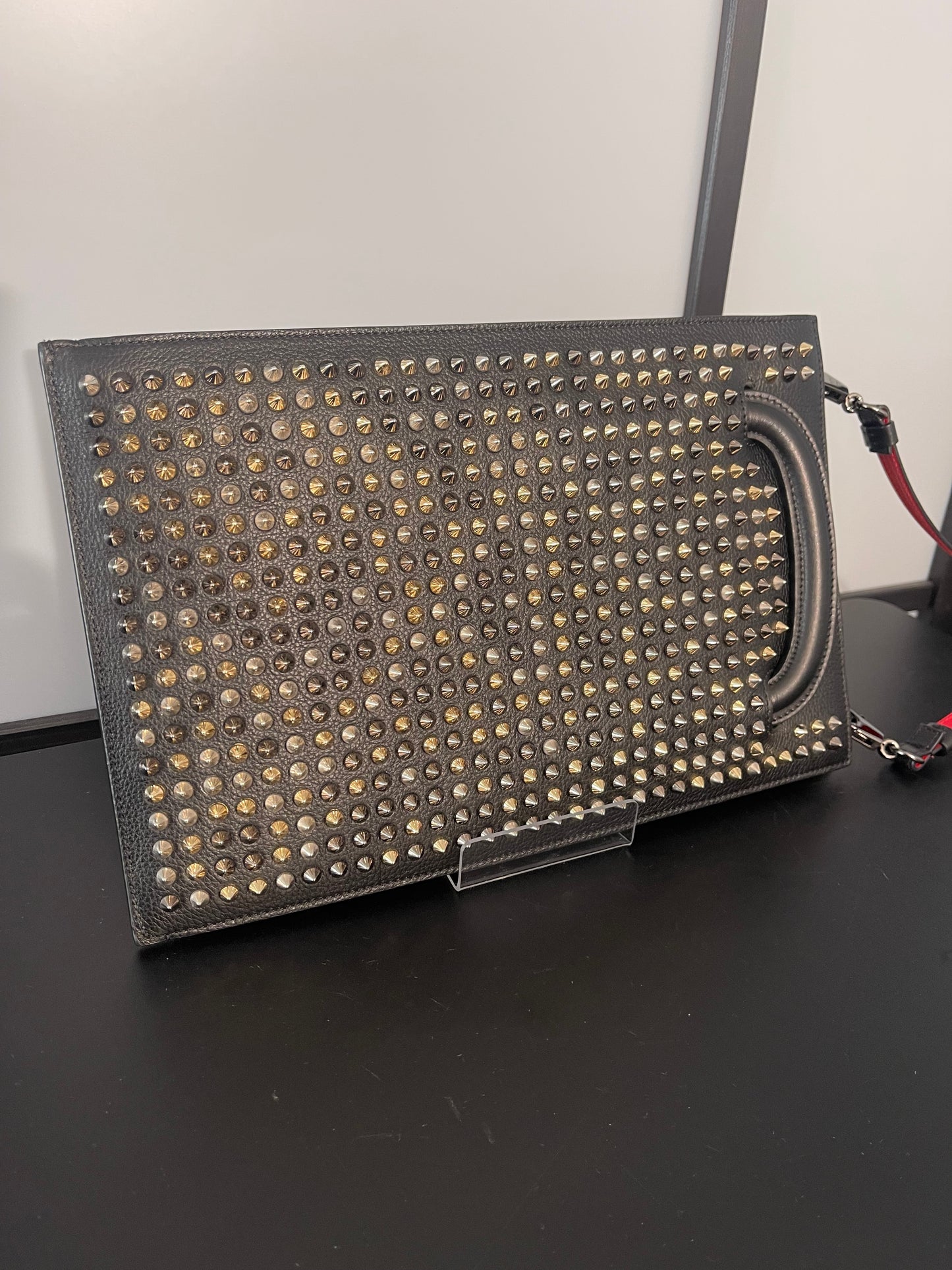 Pre-Owned Christian Louboutin  Black Studded Trictrac Portfolio 2 Way Bag