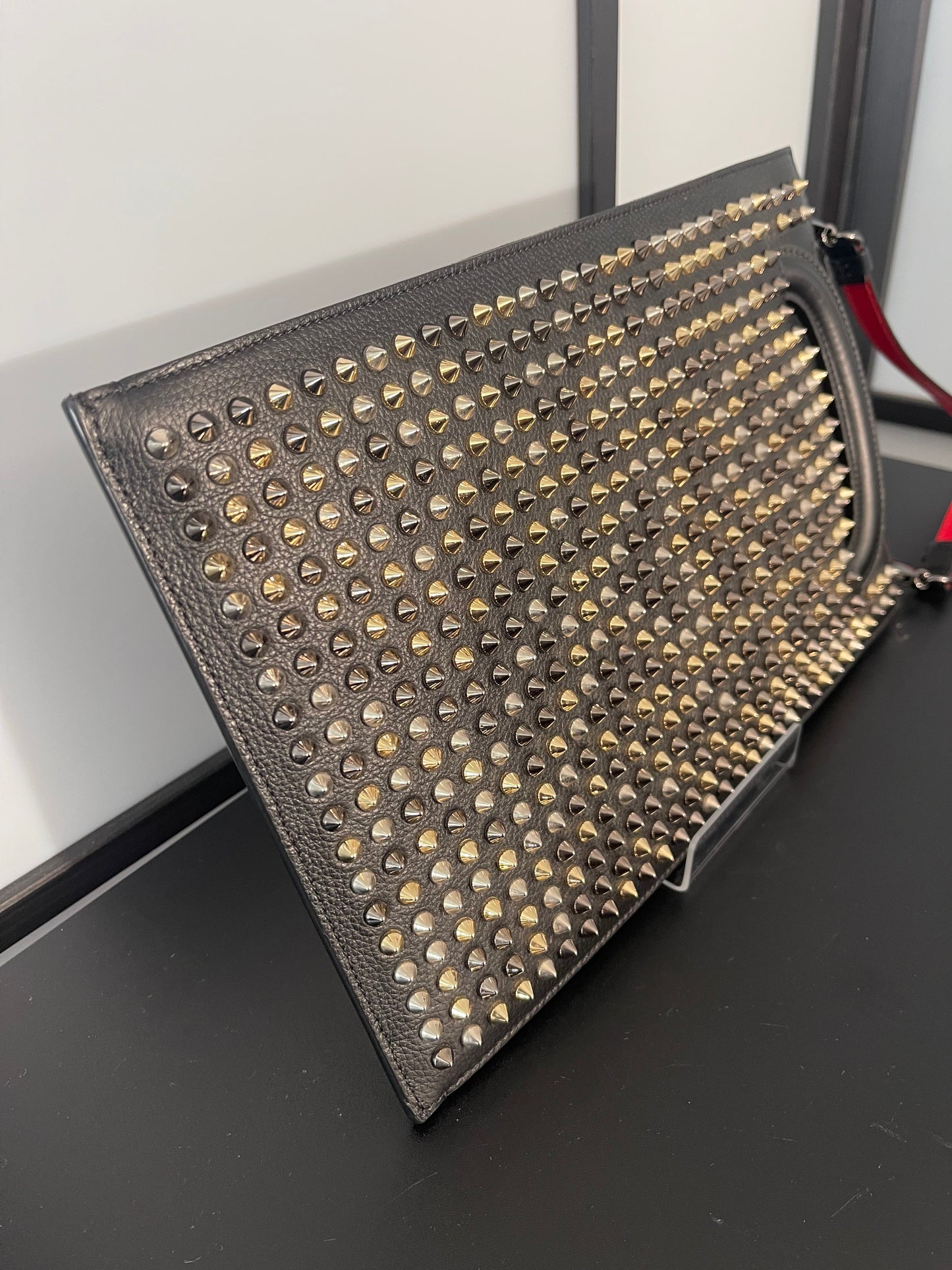 Pre-Owned Christian Louboutin  Black Studded Trictrac Portfolio 2 Way Bag