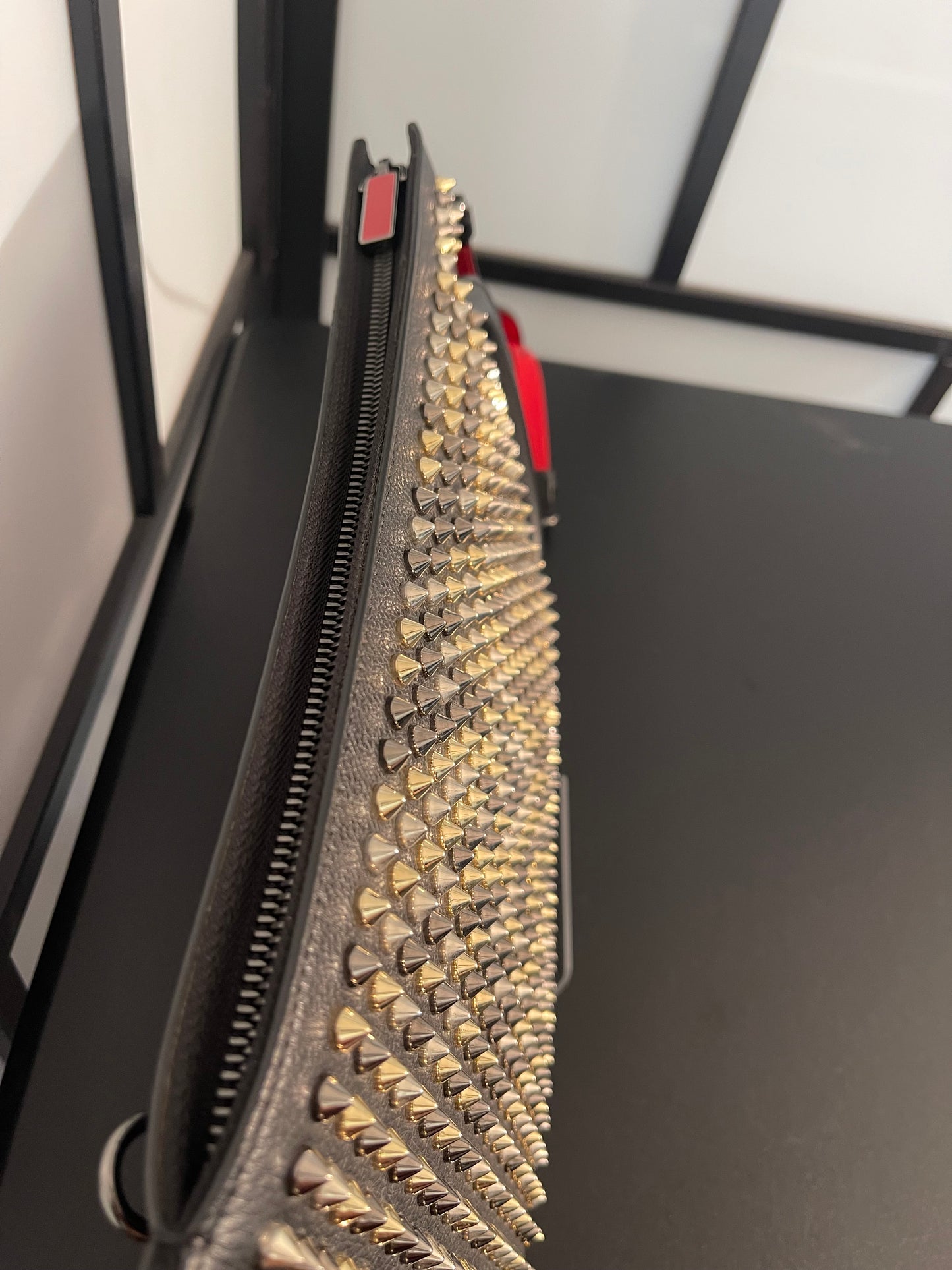 Pre-Owned Christian Louboutin  Black Studded Trictrac Portfolio 2 Way Bag