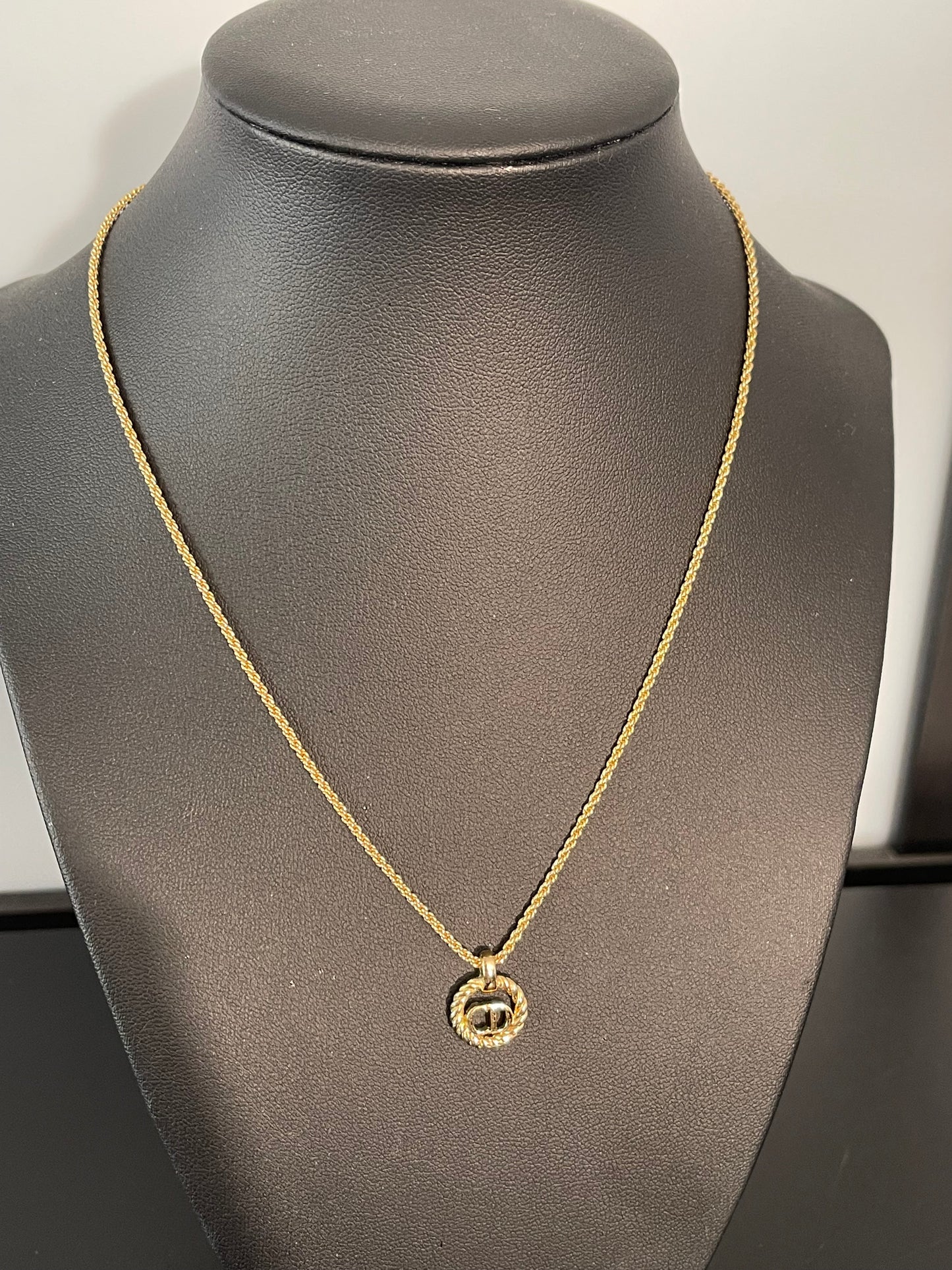 Pre-Owned Christian Dior Round CD Pendant Necklace-Gold Plated