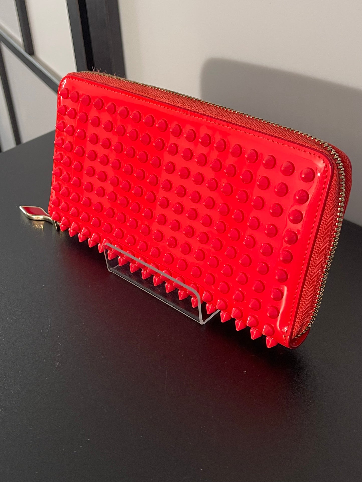 Pre-Owned Christian Louboutin Panettone Spiked Patent Leather Zipper Wallet