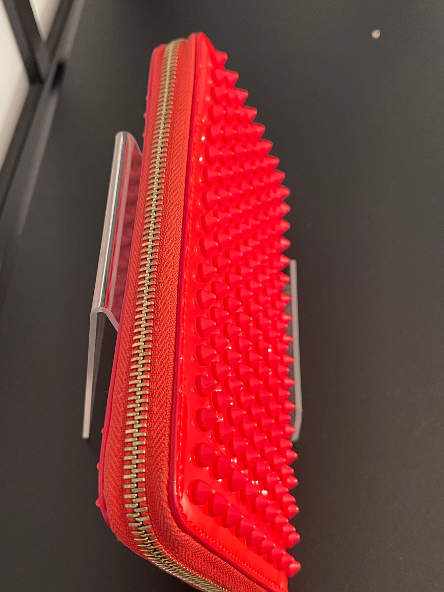 Pre-Owned Christian Louboutin Panettone Spiked Patent Leather Zipper Wallet