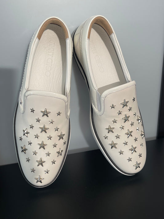 Pre-Owned Jimmy Choo White Leather Slip-On Shoes